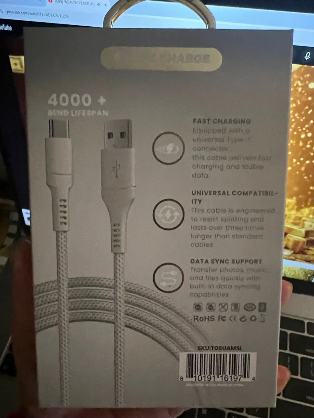 #2585**USB-C Fast Charging & Sync Cable - White - 6FT